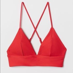 Red triangle ribbed bikini top